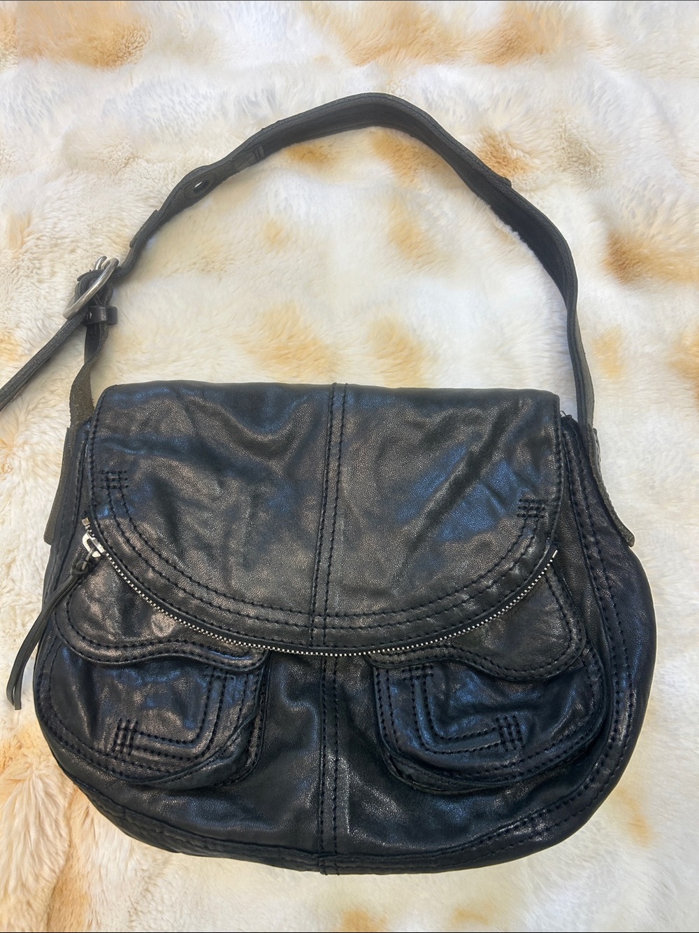 Y2K Lucky Brand "Stash" Shoulder Bag Black Buttery Soft Genuine Leather Hobo
